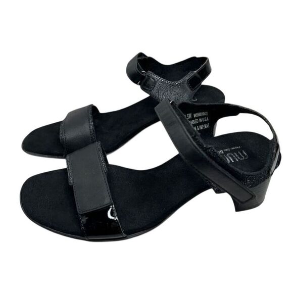 Munro Sandals‎ Size 8.5 Wide Black Open Toe Leather Denise II Block Heel NEW - Picture 1 of 10